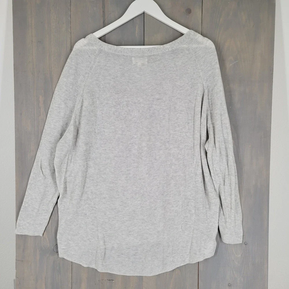 Lou & Grey Knit Sweater Women Medium Gray‎ Lightweight Cotton Boat Neck Raglan